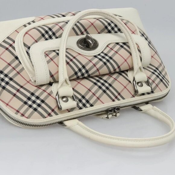BURBERRY Nova Check Hand Bag Canvas Beige White Auth EC813 - Picture 7 of 16